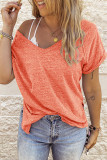 Casual Simplicity Solid Patchwork V Neck Tops
