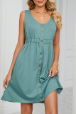 Casual Street Solid Pocket Buckle O Neck A Line Dresses