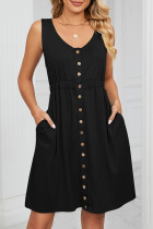 Casual Street Solid Pocket Buckle O Neck A Line Dresses