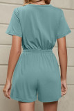Casual Simplicity Solid Pocket Frenulum Buttons O Neck Loose Rompers