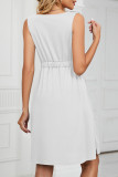 Casual Street Solid Pocket Buckle O Neck A Line Dresses
