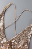 Sexy Elegant Solid Sequins Backless V Neck Sling Dress Dresses