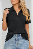 Casual Simplicity Solid Pocket Turndown Collar T-Shirts