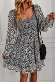 Bohemian Vintage Print Flounce U Neck Printed Dress Dresses