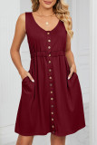 Casual Street Solid Pocket Buckle O Neck A Line Dresses