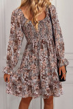 Bohemian Vintage Print Flounce U Neck Printed Dress Dresses