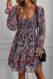 Bohemian Vintage Print Flounce U Neck Printed Dress Dresses