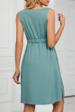 Casual Street Solid Pocket Buckle O Neck A Line Dresses