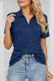 Casual Simplicity Solid Pocket Turndown Collar T-Shirts