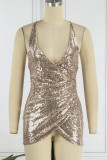 Sexy Elegant Solid Sequins Backless V Neck Sling Dress Dresses