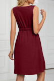 Casual Street Solid Pocket Buckle O Neck A Line Dresses