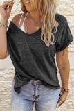 Casual Simplicity Solid Patchwork V Neck Tops