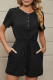 Casual Simplicity Solid Pocket Frenulum Buttons O Neck Loose Rompers