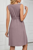 Casual Street Solid Pocket Buckle O Neck A Line Dresses