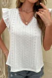 Casual Work Solid Hollowed Out V Neck Tops