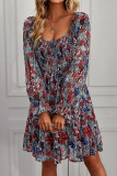 Bohemian Vintage Print Flounce U Neck Printed Dress Dresses