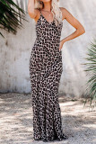 Sexy Vintage Leopard Printing V Neck Sling Dress Dresses