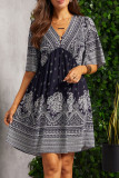 Bohemian College National Totem Patchwork V Neck A Line Dresses