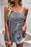 Casual Vacation Geometric Tassel Frenulum Square Collar Tops