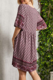 Bohemian College National Totem Patchwork V Neck A Line Dresses