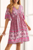 Bohemian College National Totem Patchwork V Neck A Line Dresses