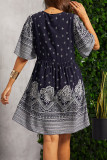 Bohemian College National Totem Patchwork V Neck A Line Dresses