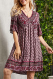Bohemian College National Totem Patchwork V Neck A Line Dresses