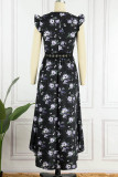 Sweet Elegant Print Patchwork V Neck Princess Dresses