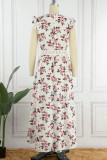 Sweet Elegant Print Patchwork V Neck Princess Dresses