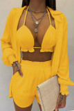Casual Vacation Solid Solid Color Turndown Collar Long Sleeve Two Pieces