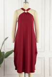Casual Simplicity Solid Pocket Halter Dresses