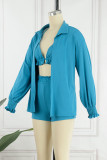 Casual Vacation Solid Solid Color Turndown Collar Long Sleeve Two Pieces