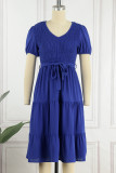 Casual Simplicity Frenulum With Belt O Neck Cake Skirt Dresses