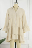 Casual Simplicity Solid Buckle V Neck Shirt Dress Dresses
