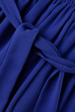 Casual Simplicity Frenulum With Belt O Neck Cake Skirt Dresses