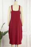 Casual Simplicity Solid Pocket Halter Dresses