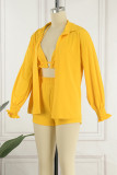 Casual Vacation Solid Solid Color Turndown Collar Long Sleeve Two Pieces