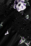 Sweet Elegant Print Patchwork V Neck Princess Dresses