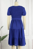 Casual Simplicity Frenulum With Belt O Neck Cake Skirt Dresses