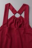 Casual Simplicity Solid Pocket Halter Dresses