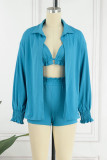 Casual Vacation Solid Solid Color Turndown Collar Long Sleeve Two Pieces