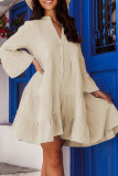 Casual Simplicity Solid Buckle V Neck Shirt Dress Dresses