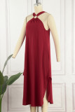 Casual Simplicity Solid Pocket Halter Dresses