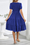Casual Simplicity Frenulum With Belt O Neck Cake Skirt Dresses