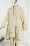 Casual Simplicity Solid Buckle V Neck Shirt Dress Dresses