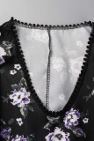 Sweet Elegant Print Patchwork V Neck Princess Dresses