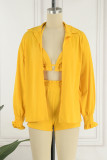 Casual Vacation Solid Solid Color Turndown Collar Long Sleeve Two Pieces