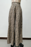 Casual Leopard Printing Loose High Waist Wide Leg Full Print Bottoms