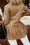 Work Daily Solid Buckle Turndown Collar Tops