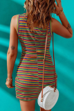 Casual Striped Patchwork O Neck A Line Dresses